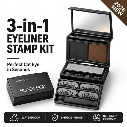 3-in-1 Eye Stamp Kit，Lower Lash & Eyeliner & Mole Mark, Black & Brown Ink