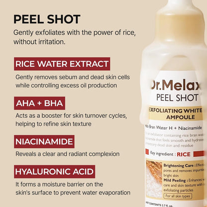 Dr. Melaxin Peel Shot Exfoliating White Rice Ampoule – Brightening & Gentle Peeling Serum