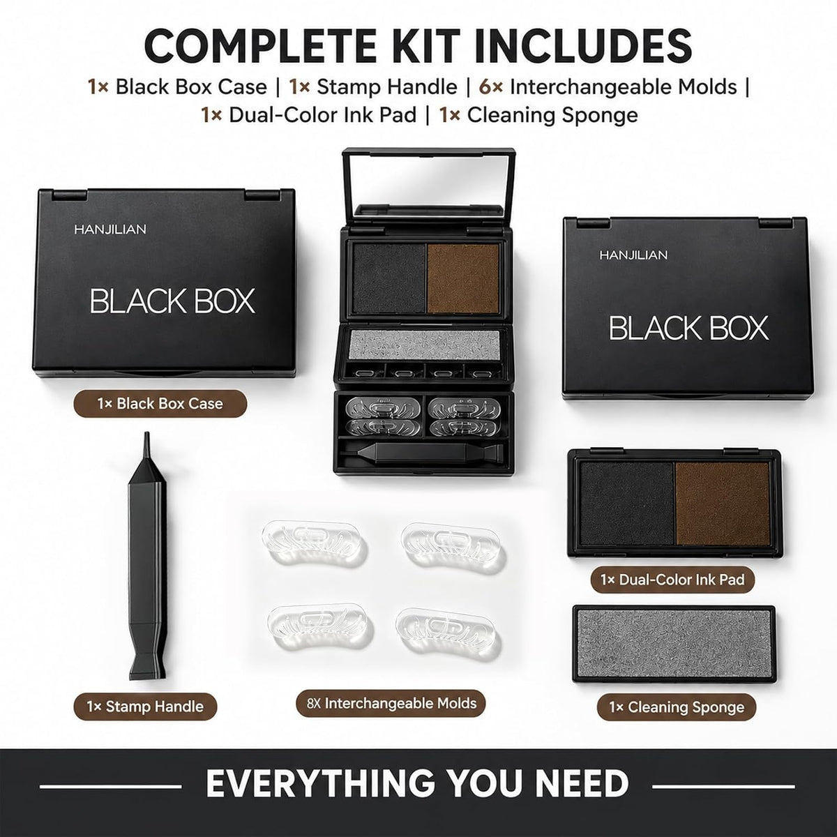 3-in-1 Eye Stamp Kit，Lower Lash & Eyeliner & Mole Mark, Black & Brown Ink