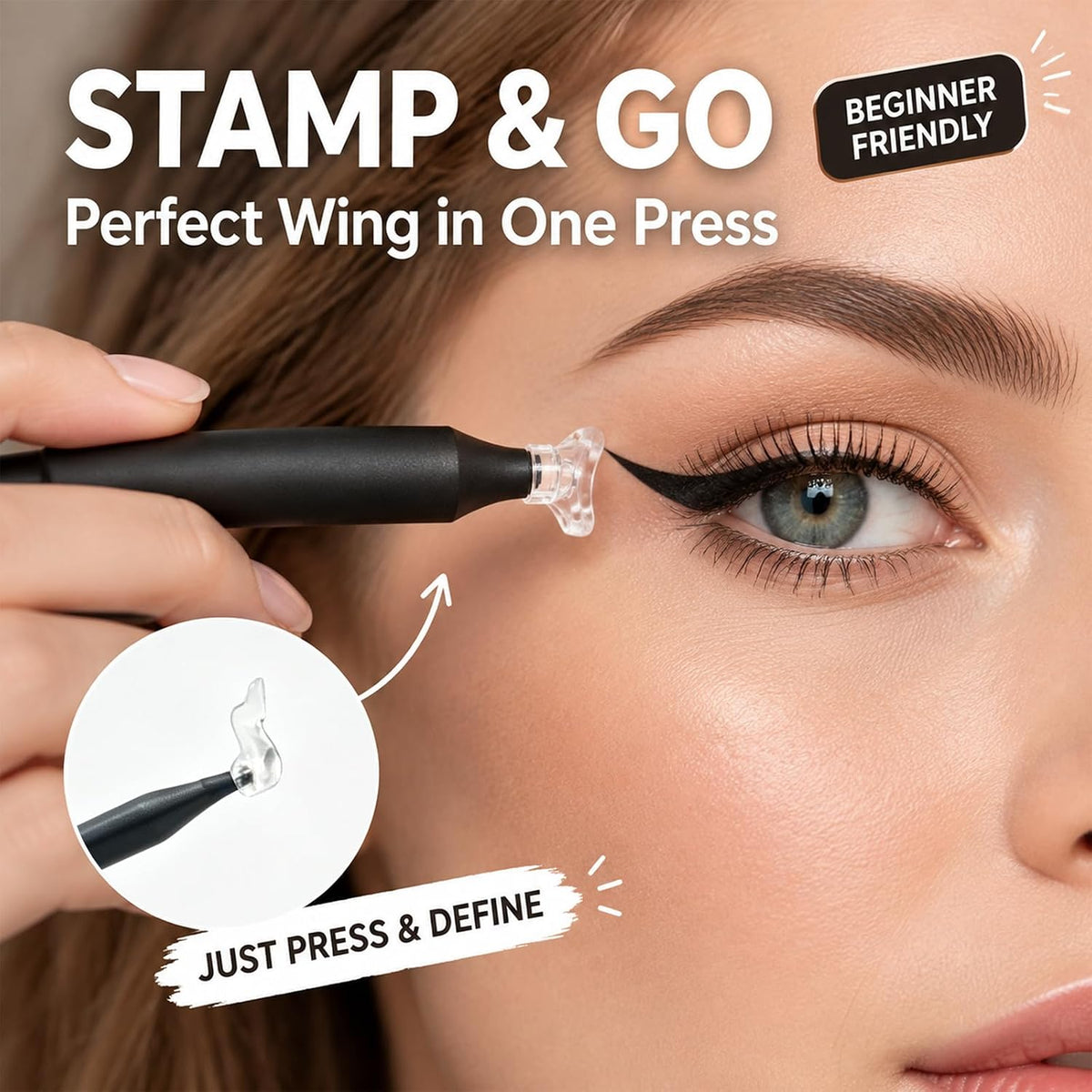 3-in-1 Eye Stamp Kit，Lower Lash & Eyeliner & Mole Mark, Black & Brown Ink