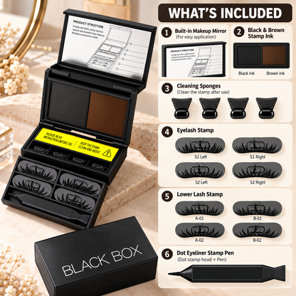 3-in-1 Eye Stamp Kit，Lower Lash & Eyeliner & Mole Mark, Black & Brown Ink